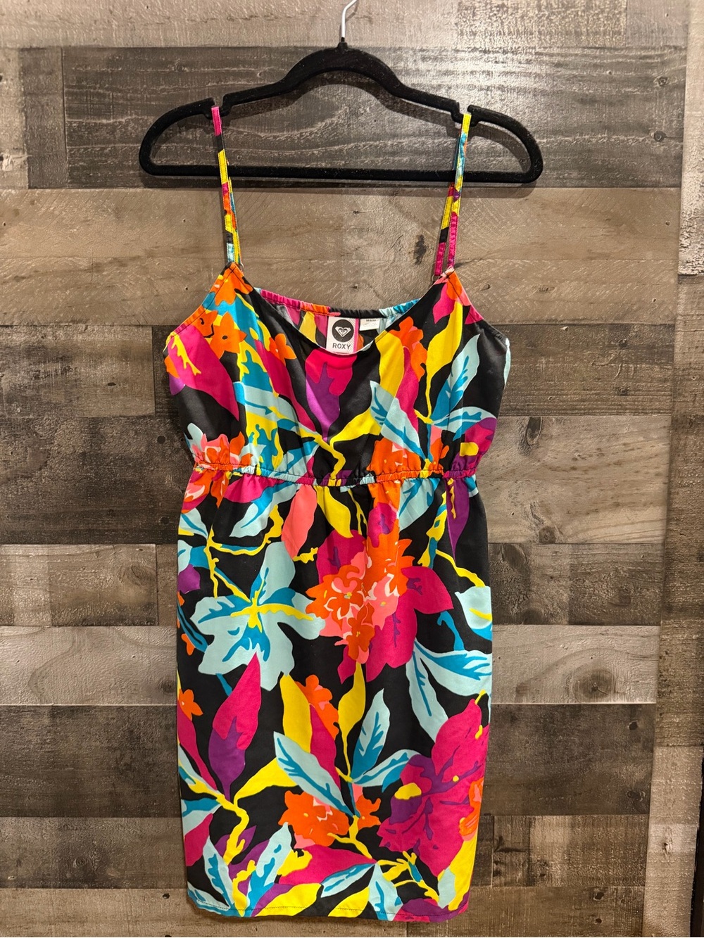 Roxy Colorblock Tropical Midi Dress - Black, Yellow, Pink, Teal, Orange